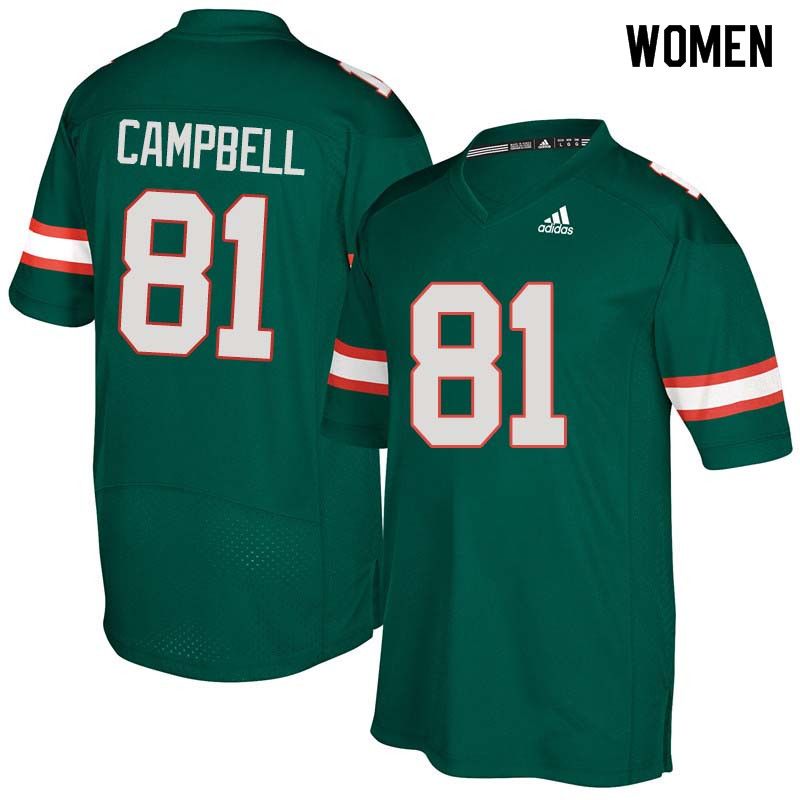 Women Miami Hurricanes #81 Calais Campbell College Football Jerseys Sale-Green